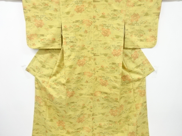 JAPANESE KIMONO / ANTIQUE KIMONO / TSUMUGI / WOVEN HOUSE & FLOWER